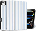DONGKE Case for iPad Pro 11 inch (M5 2025 / M4 2024, 6th & 5th Generation) – [Built-in Pencil Holder] Ultra Slim PU Leather Trifold Stand Cover with Soft TPU Back, Auto Wake/Sleep, Blue Stripes
