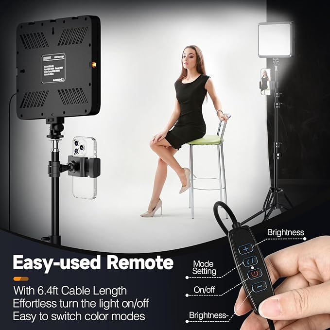 EMART LED Video Light Kit with Phone Holder & Barndoor, 2800-7000K Dimmable Studio Lights for Video Recording, 73'' Height for Live Streaming, YouTube, Vlog, Photography, Content, Podcast, 2-Pack