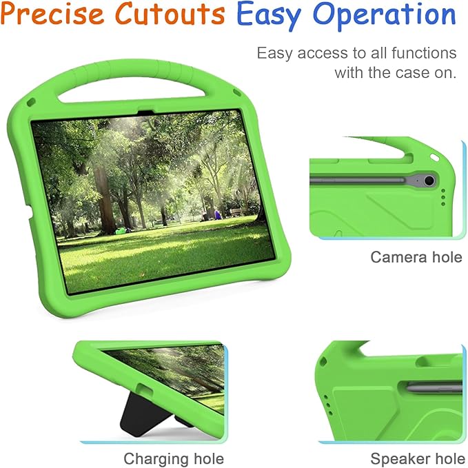 Kids Case for Samsung Galaxy Tab S10 FE+ (Plus) 13.1" 2025, Techcircle Light Weight Shock Proof EVA Foam Handle Rugged Stand Protective Cover, Green
