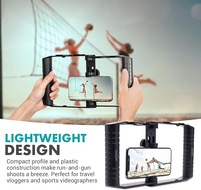 Movo SPR-20 Foldable Smartphone Video Rig Cage with Cold Shoe Mounts for Microphone or LED Light - Vlogging Mount Compatible with iPhone, Android - Smartphone Video Stabilizer Grip - Filming Equipment
