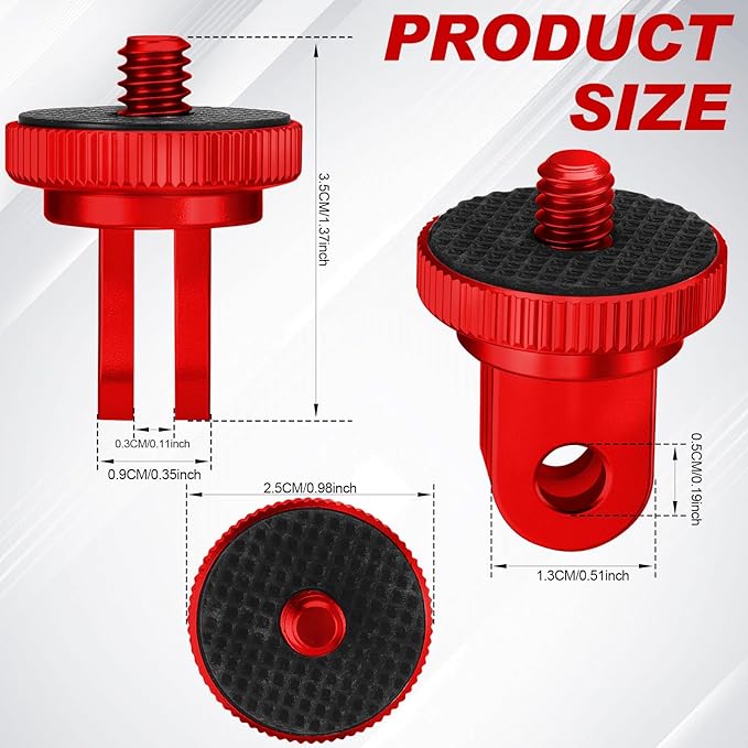 Frienda 4 Pieces Aluminum Camera Tripod Mount Adapter 1/4-20 Conversion Adapter for Tripod Compatible with GoPro Action Cameras and Other Standard 1/4 Accessories(Red)