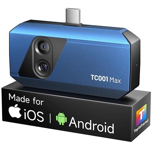 TOPDON TC001 Max Dual-Lens Thermal Camera, Compatible with Any USB-C iPhone, iPad & Android Device, 512 x 384 Super Resolution, 256 x 192 IR Resolution Thermal Imager, -4°F~1022°F Temp Range- Blue