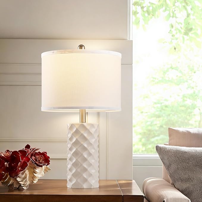 Gentle Beige & Star Diamond Ceramic Table Lamps (Set of 2) - 23" Luxe Modern Bedside Lamps for Nightstand,bedrooms, Living Rooms, or entryways & Rotary Switch,No Bulbs