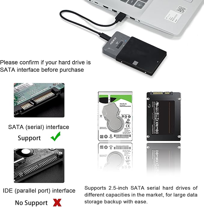 AOKO NVMe to USB 3.2(10Gbps) SSD Reader Docking Station – Portable M.2 SSD to USB Adapter External NVMe SSD Enclosure for M.2 PCIe NVMe and M.2 SATA SSD, Compatible with 2.5'' SATA Dirve