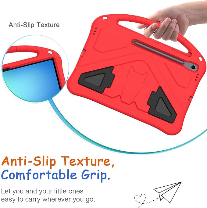 Kids Case for Samsung Galaxy Tab S10 FE+ (Plus) 13.1" 2025, Techcircle Light Weight Shock Proof EVA Foam Handle Rugged Stand Protective Cover, Red