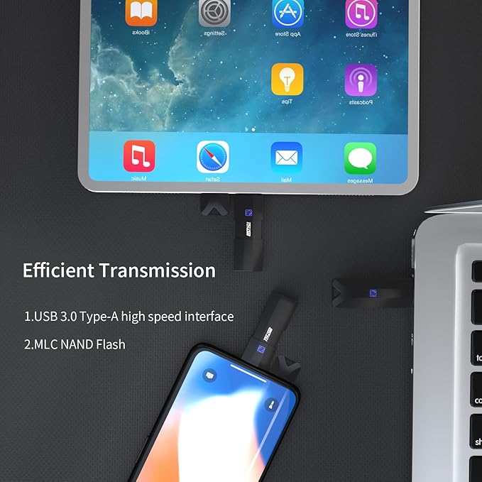 MFi Certified 128GB Photo Stick for iPhone Flash Drive,USB Memory Stick Thumb Drives High Speed USB Stick External Storage Compatible with iPhone/iPad/iPod/PC