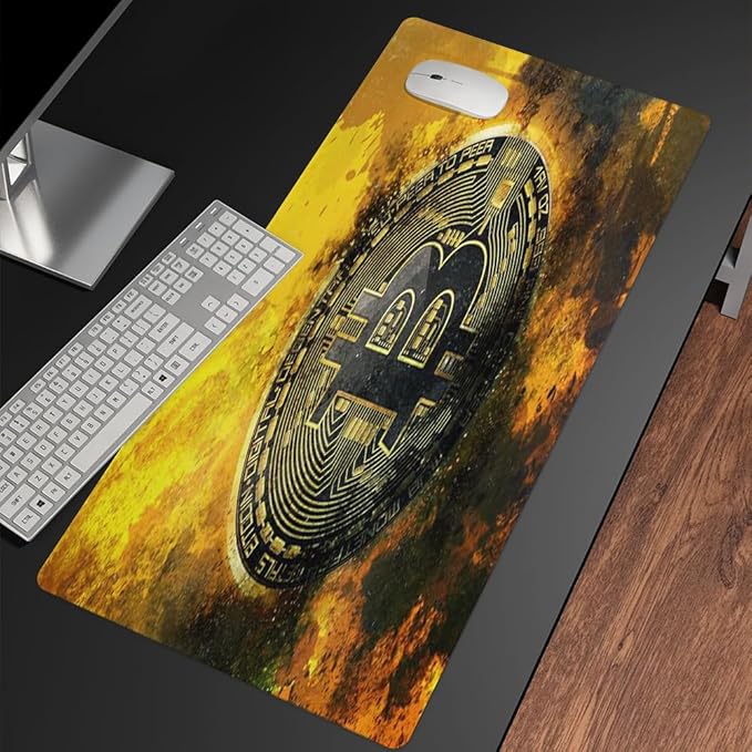 Gold Bitcoin Coin Inspirational Quote Mouse Pad, Motivational Mouse Pad for Desk, 31.5"x15.7"