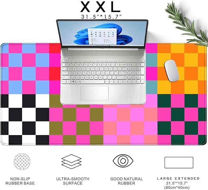 Checkered Desk Mat Pink Desk Matt for Desktop Desk Pad XXL Large Mouse Pad Deskmat Big Mousepad Keyboard Pad Mouse for Computer Cute Desk Accessories 31.5 X 15.7In