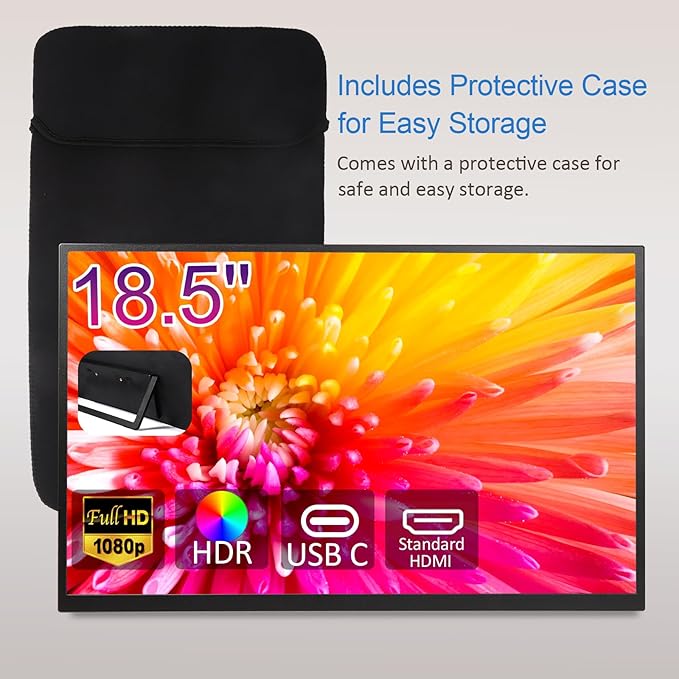 18.5 Inch Large Portable Monitor for Laptop, 120Hz 1080P FHD IPS Portable Travel Second Screen Display for/Phone/Xbox PS4/5, 100% sRGB, Dual Speakers, VESA & Storage Bag