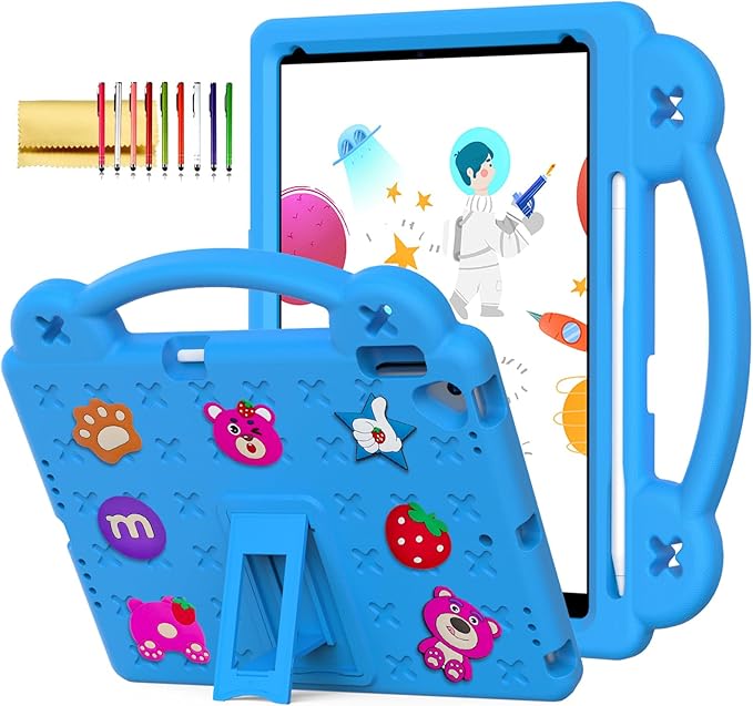 Dteck for iPad 9th/8th/7th Generation 10.2" Kids Case,Strawberry Panda Shockproof Rugged Lightweight Convertible Handles Stand Pencil Holder Kids Friendly Case for iPad 10.2" 2021/2020/2019,Sky Blue