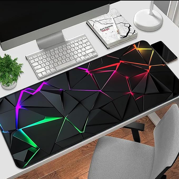 Blacklight Geometric Gaming Mouse Pad – UV Reactive Large Extended Glow in the Dark Waterproof Desk Mat with Non-Slip Rubber Base for Gamers, Office & Home - 31.5" x 11.8"