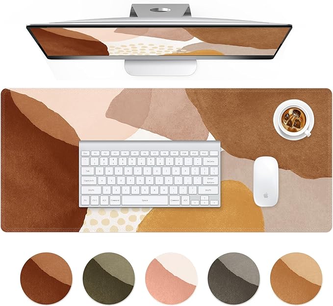 HAOCOO Desk Matt for Desktop, Computer Desk Pad Mat, Large Mouse Pad for Desk, XXL Gaming Mousepad with Non-Slip Base, Waterproof Laptop Keyboard Mat for Office Women, Orange Brown Boho