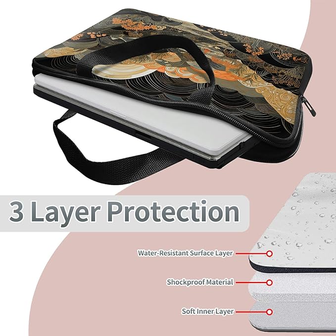 Universal Laptop Sleeve Tablet Case 12 inch, Japanese Abstract Art Slim Carrying Case Durable Handbag Travel Laptop Bag for Surface Pro 9 8 7/Laptop Go 2 3, MacBook Air 11/12