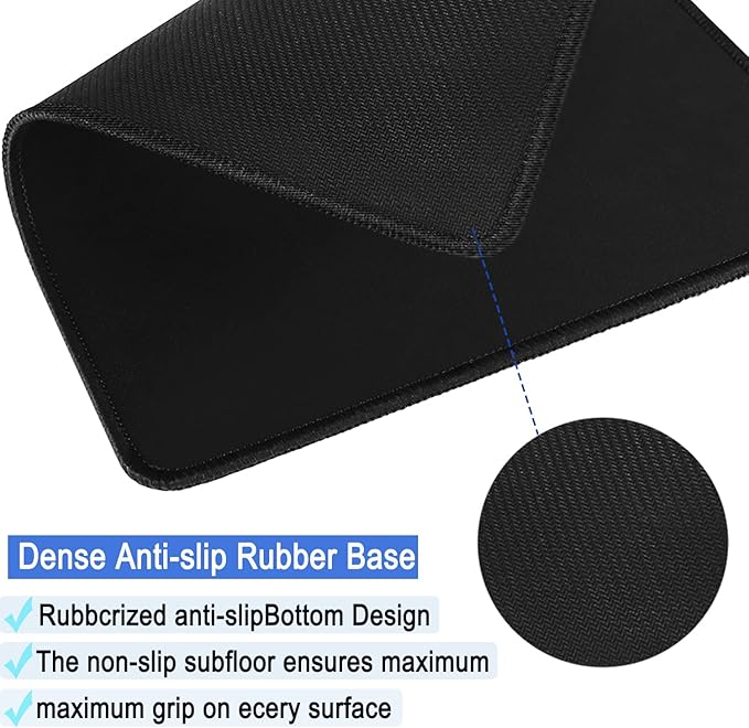 Mouse Pad, Large Gaming Mouse Pad with Double Stitched Edges, 14.9 x 11.7 inches Premium-Textured & Waterproof Mousepad, Nonslip Natural Rubber Base Mouse pad for Laptop,Computer, Office, Black