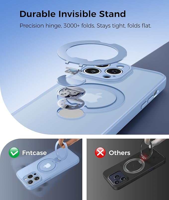 FNTCASE for iPhone 14 Pro-Max Case: [360 Spin Magnetic Stand] [Compatible with Magsafe] [Screen Protector] Translucent Matte Military Grade Shockproof Full Camera Protective Phone Cover - Light Blue