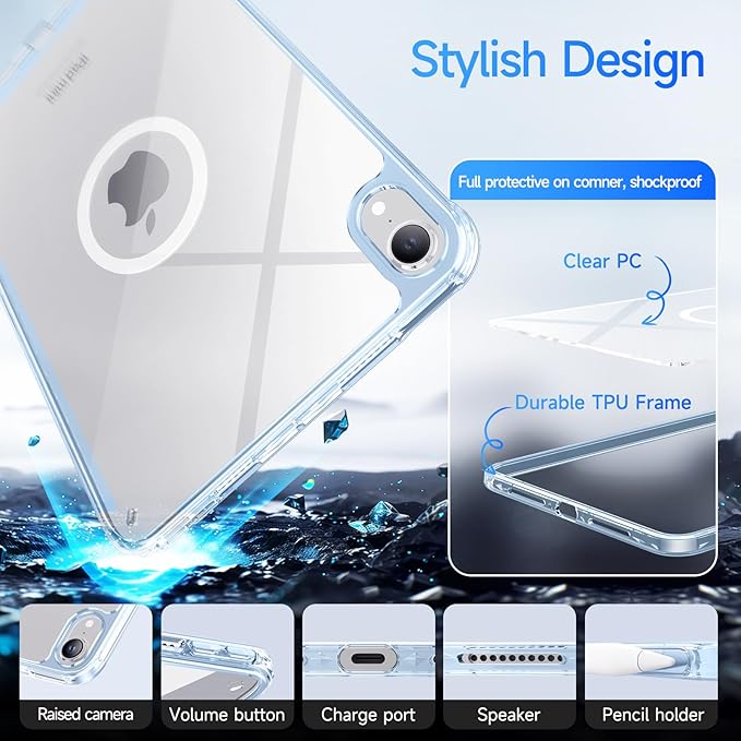 Case for iPad mini A17 Pro, iPad mini 6 case, Compatible with Magsafe, Clear Back with TPU Frame, Slim Lightweight Protective Case for 8.3“ iPad mini (Clearblue)
