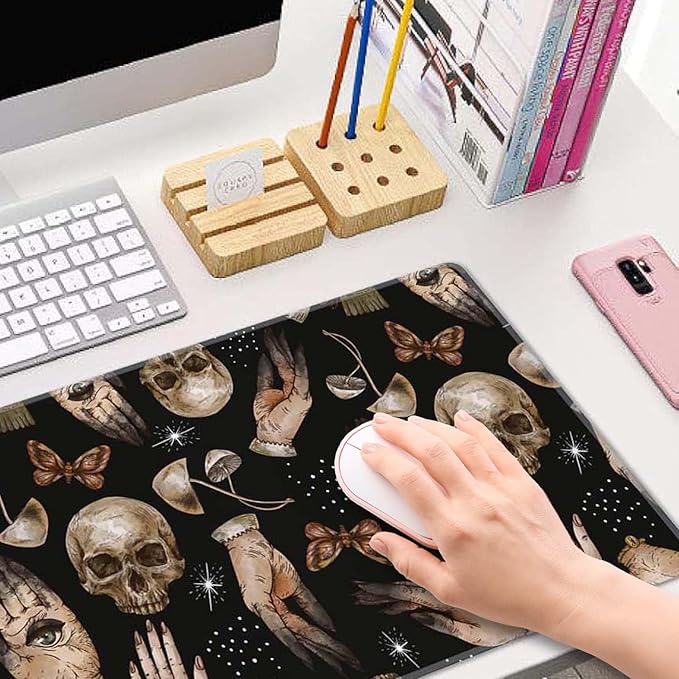Gaming Large Mouse Pad with Stitched Edges, Witchcraft Magical Skull Pattern Desk Mat, Extended Keyboard Pad, Non-Slip Rubber Base Desk Pad for Keyboard and Mouse, 31.5X11.8 inch