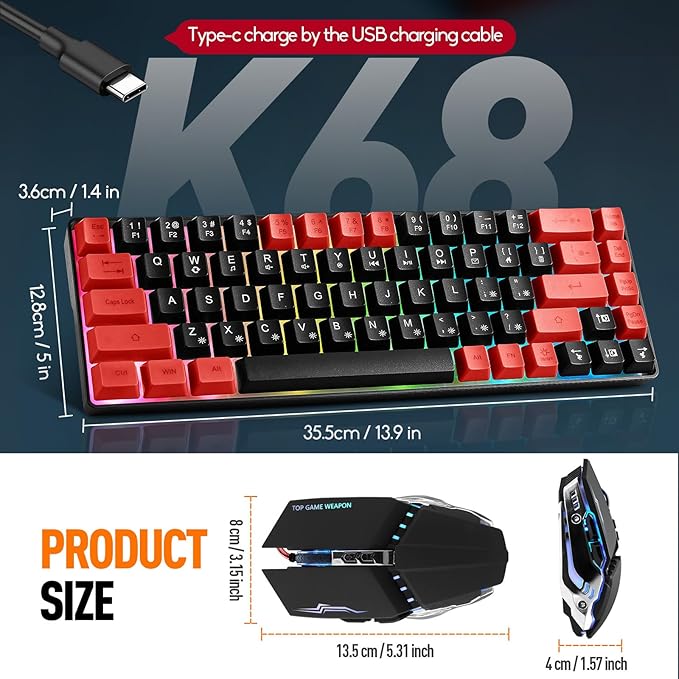 Guiheng Wired 60% Gaming Keyboard and Mouse Combo, Ultra-Compact 61 Keys RGB Backlit Mini Keyboard, Lightweight 3200 DPI Optical, Wired Gaming Set for Windows,PC, MAC PS5 Xbox Gamer(Black and Red)