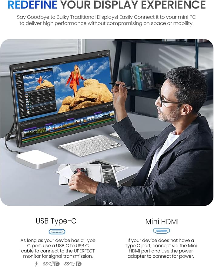UPERFECT 21.5” 120HZ Portable Monitor w/Stand & VESA, Large Portable Gaming Monitor with HDMI Type C, External Dispaly for Laptops, Steamdeck, MacBook, Phones, Mini PC