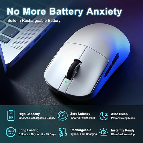 R1 SE+ Wireless Gaming Mouse, 18000 DPI, High-Precision PAW3395 SE Sensor,55g Lightweight,Tri-Mode 2.4G/BT5.0/USB-C Gaming Mouse, Programmable Ergonomic Mice Suitable for Laptops/PC/Mac (White)