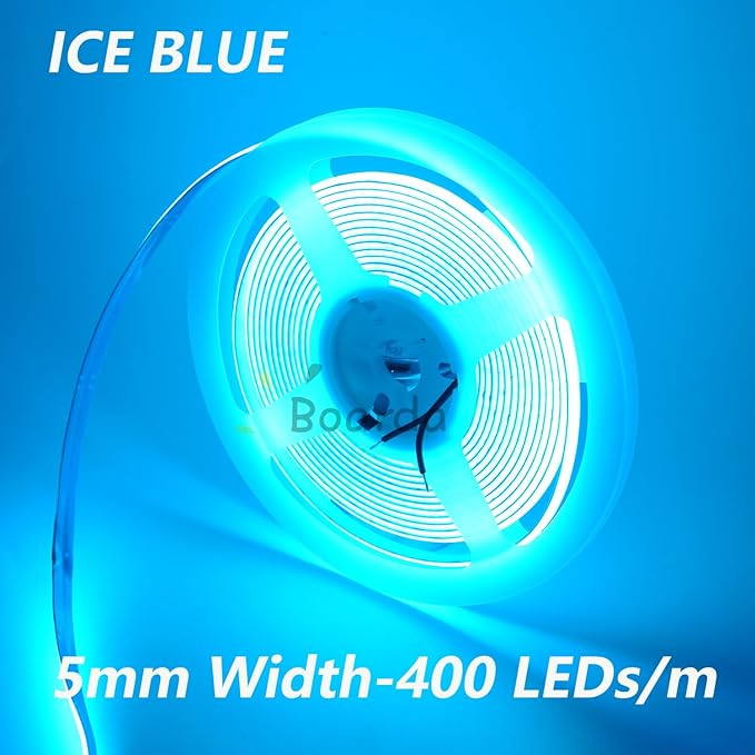 5mm COB LED Strip ,12V 400LEDs/m RA>90 High CRI LED Tape Light,Multiple color options, Cuttable Flexible,16.4FT 2000LEDs IP30 COB LED Light for Indoor House Kitchen Room Decor (Ice Blue)