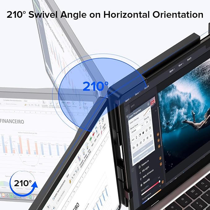 UPERFECT Laptop Screen Extender, 2K 14" 360°Unique Swivel Hinge w/ 180° Automatic Rotation, 2240x1400 QHD IPS Portable Monitor for 14"-17'' Laptops, Plug & Play with Mac, Wins, Dex (Only one Screen)