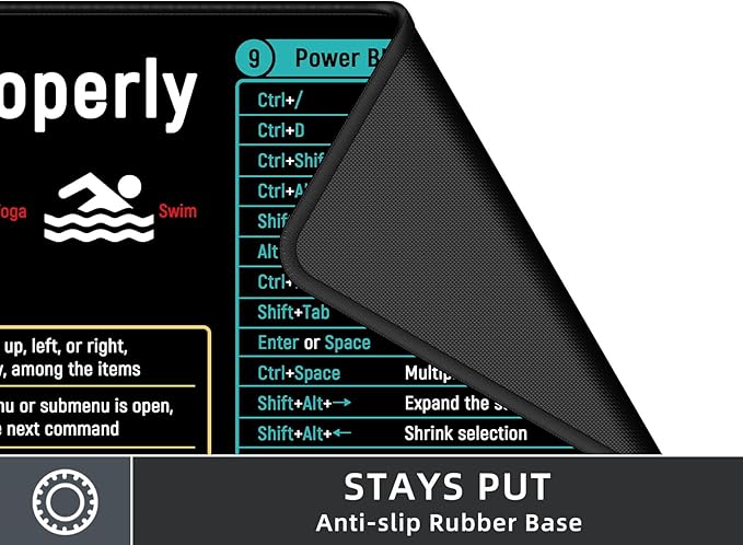 Rinaze Large Mouse Pad With Excel Shortcuts Cheat Sheet, Excel Tips Desk Mat, XXL Gaming Mousepad Keyboard Pad, Office Accessories for Computer, Mac, PC and Laptop