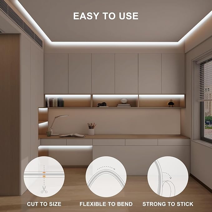 32.8ft COB Led Strip Light with Remote, 6500K Ra93+ Dimmable Bright Daylight White Led COB Strip Light, White Continuous Led Strip Light for Mirror, Stair, Cabinet, Room