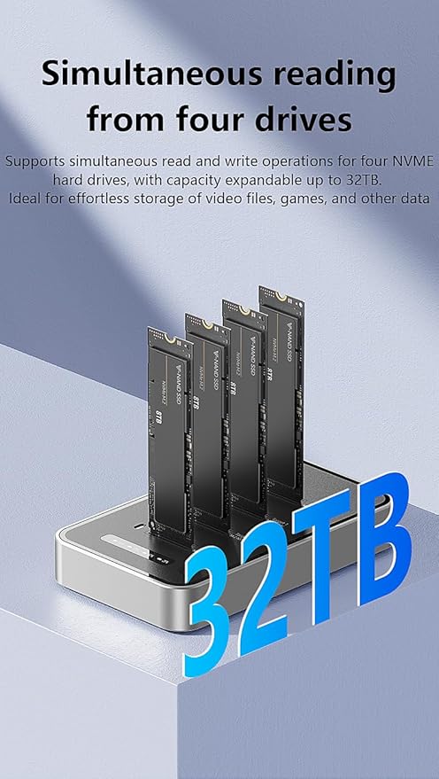 4 Bays USB4.0 (USB-C) 40G Portable NVMe (M Key, B+M Key) / NVMe / PCIe SSD (22110, 2280, 2260, 2242, 2230) SSD Docking Station Duplicator Cloner (Docking Only)