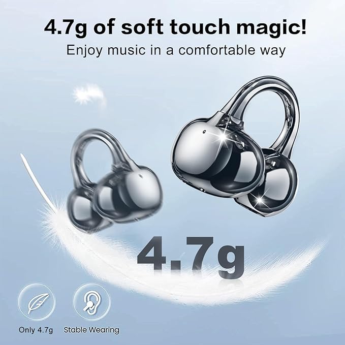 ZIHNIC S26 Wireless Clip on Earbuds, Open Ear Wireless Bluetooth 5.4 Headphones with Mic, IPX5 Waterproof, 35Hr Play time, Light Weight -Black