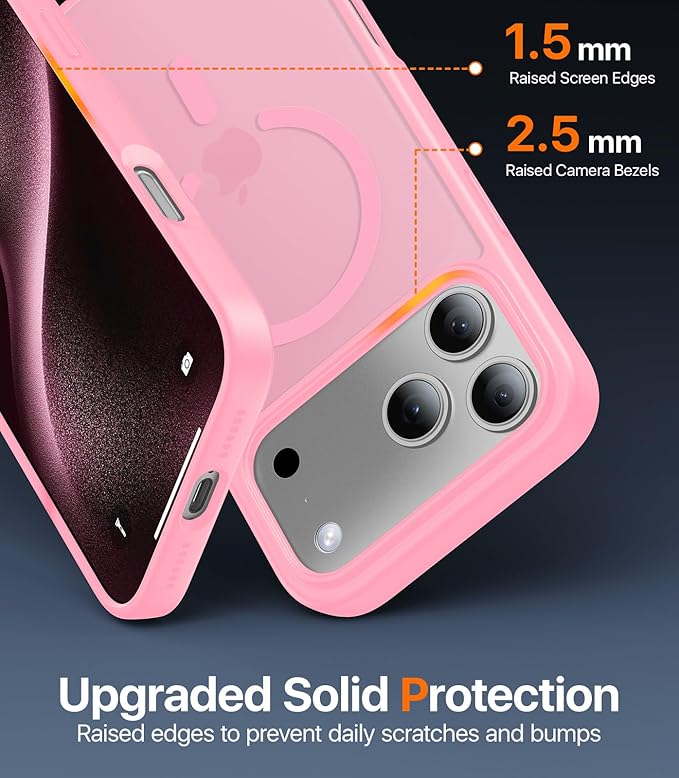 Magnetic for iPhone 17 Pro Max Case,[Anti-Slip][Compatible with MagSafe][Military Grade Drop Protection] Shockproof Protective Translucent Matte Phone Case for iPhone 17 Pro Max Case,Pink