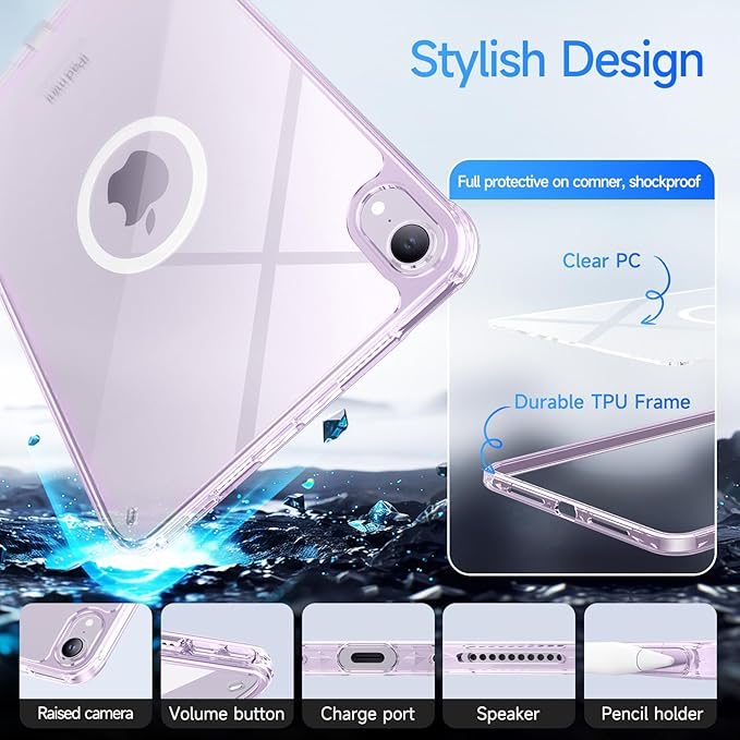 Case for iPad mini A17 Pro, iPad mini 6 case, Compatible with Magsafe, Clear Back with TPU Frame, Slim Lightweight Protective Case for 8.3“ iPad mini (Clearpurple)