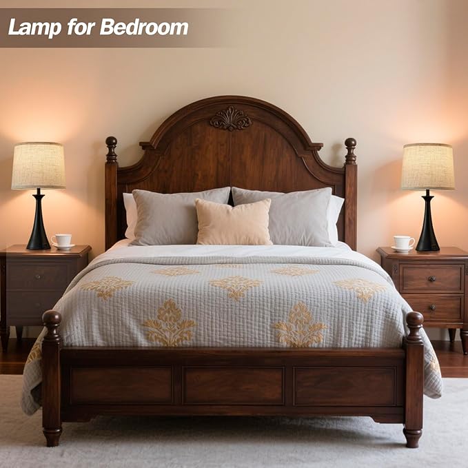 Touch Lamp for Living Room Bedroom, 21" Table Lamps Set of 2 with USB C+A Ports, Touch Bedside Lamps for Nightstand with 3 Way Dimmable, 2 LED Bulbs Included, Black