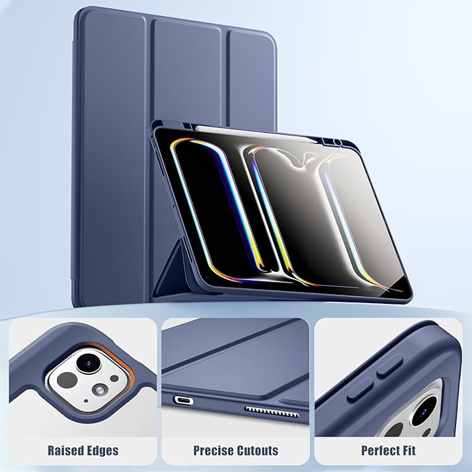 New Compatible with iPad Pro 13 inch Case M5 2025/M4 2024 with Built-in Pencil Holder, Kidopire for iPad Pro 13 Case with Hard Clear Back Shell, Support Pencil Pro, Auto Wake/Sleep, Blue Gray