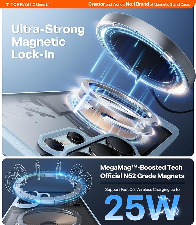 TORRAS Strong Magnetic & Seamless Stand for Samsung Galaxy S26 Ultra Case, Fit for MagSafe, Mil-Grade Drop Protection, Kickstand for Samsung Galaxy S26 Ultra Case, Translucent Back/Sky Blue Edge