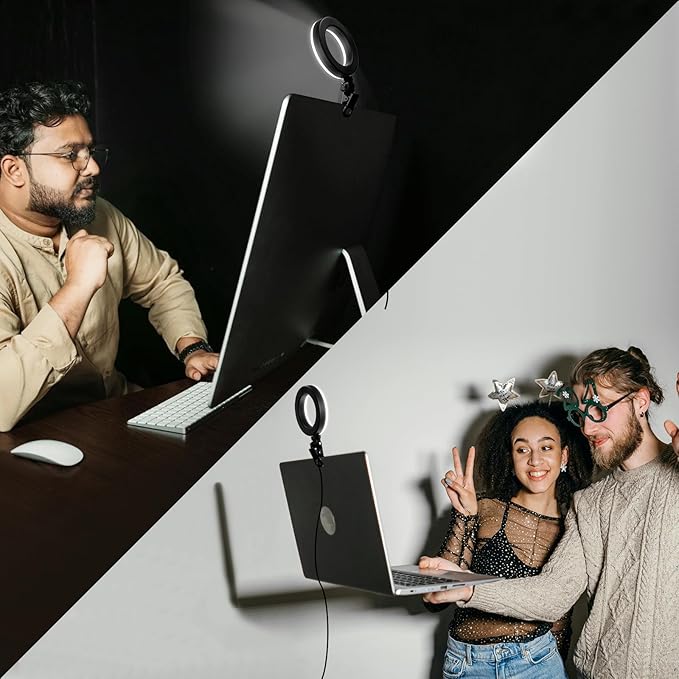 Ring Light Clip on Laptop Monitor, Webcam Light 10 Brightness Level Video Conference Lighting for Remote Working/Zoom Calls/Self Broadcasting/Live Streaming/Video Recording/TikTok