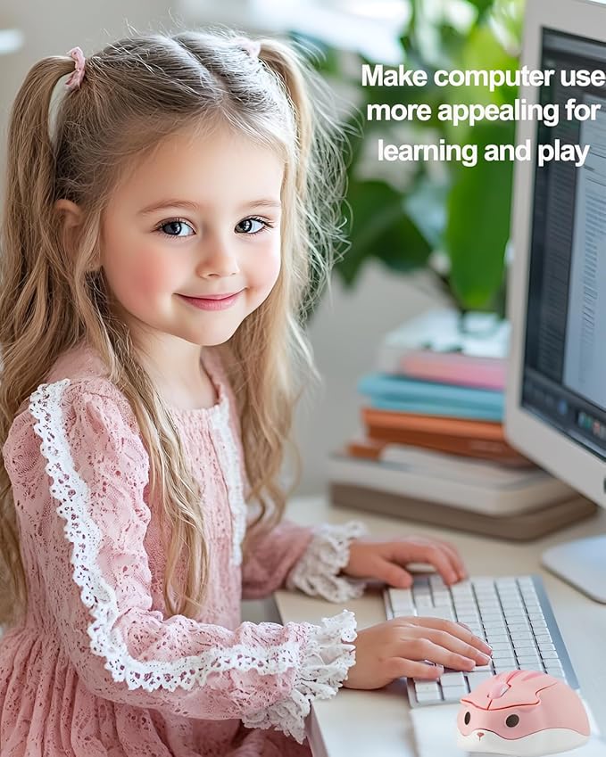 2.4GHz Wireless Mouse Cute Hamster Shape Less Noice Portable Mobile Optical 1200DPI USB Mice Cordless Mouse for PC Laptop Computer Notebook MacBook Gaming Kids Girl Men Women Adults Gift (Pink)