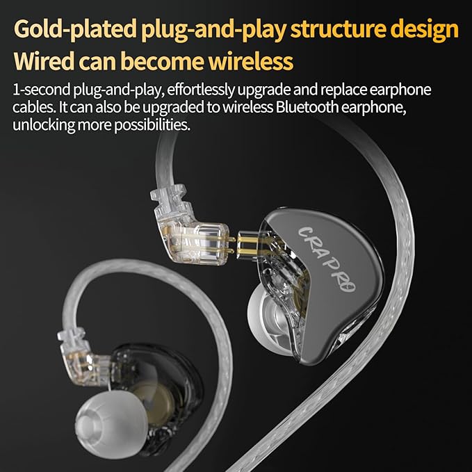 CCA CRA PRO in Ear Monitor Headphones, Ultra-Thin DLC Diaphragm Dynamic Driver Gaming Earbuds, Clear Sound & Deep Bass, IEMS for Singer Musicians Drummers DJ