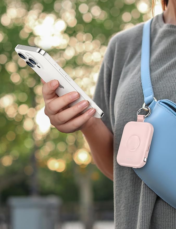 RORRY Portable Charger, 5000mAh Portable Charger Power Bank with Built-in Cables, Travel Keychain Battery Pack for Apple Watch Ultra/11/10/9/8/7/6/SE, iPhone Air/17/16/15/14/13/12, Green