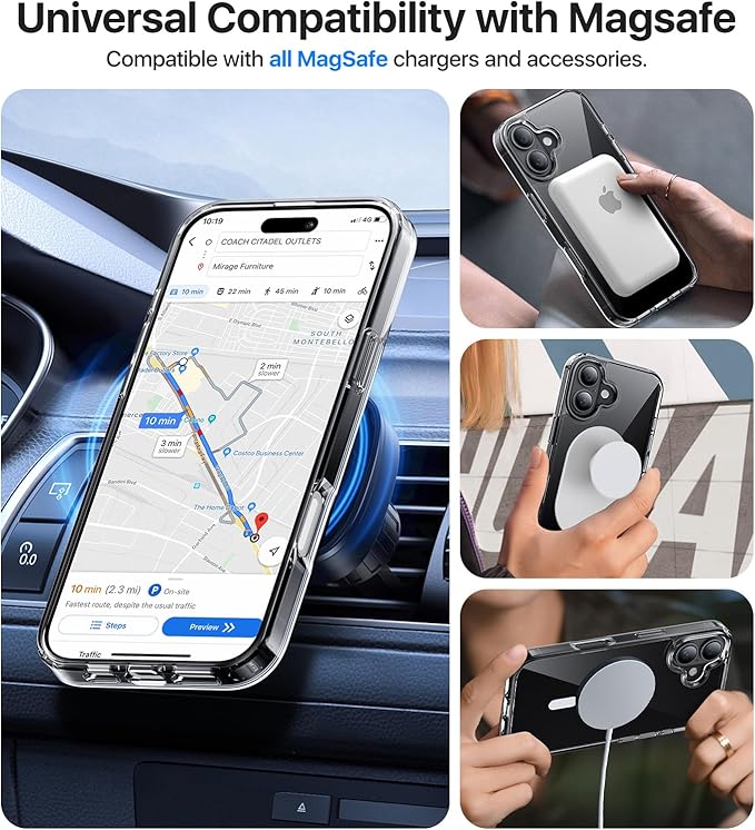 Magnetic for iPhone 16 Case[Compatible with MagSafe][Military-Grade Drop Protection][Anti-Yellowing] Shockproof Protective Translucent Matte Cover for iPhone 16 Phone Case,Clear