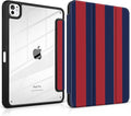 Case for iPad Pro 11 inch (M5) 2025 (M4) 2024 Release Slim Lightweight Stripe Design Cover with Clear Back TPU Edge Pencil Holder Trifold Stand, Red Blue Stripes