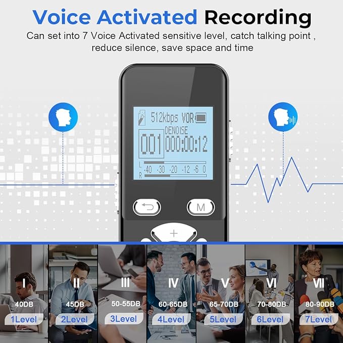 Digital Voice Activated Recorder with Playback - 72GB Audio Recording Device with 5300 Hours Recording Time - Sound Tape Recorder Listening Devices for Lecture with USB Microphone Password