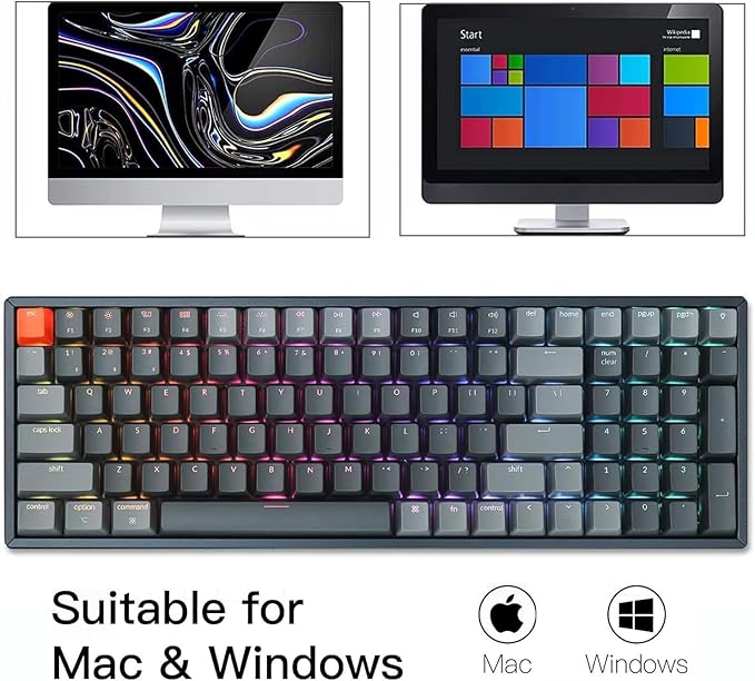 Keychron K4 Bluetooth Wireless Mechanical Keyboard RGB LED Backlit, Hot-swappable Compact 100 Keys USB Wired Computer Gaming Keyboard Aluminum Frame for Mac Windows, Gateron Red Switch