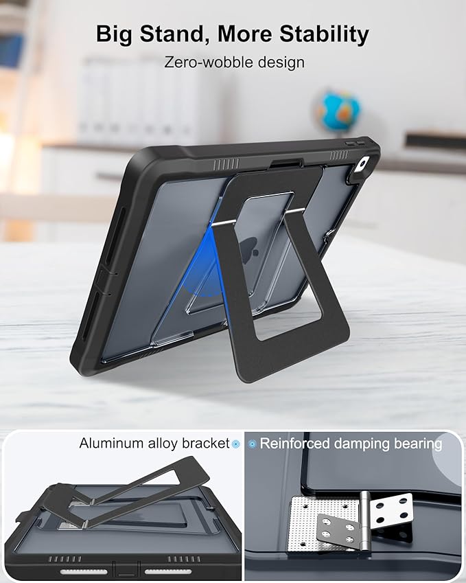 DTTO Case for iPad 6th/5th Generation 9.7 Inch 2018/2017, Adjust Kickstand Freely, Built-in Screen Protector, Frosted Full-Body Shockproof Protective Cover for iPad Air 2 / Pro 9.7, Black
