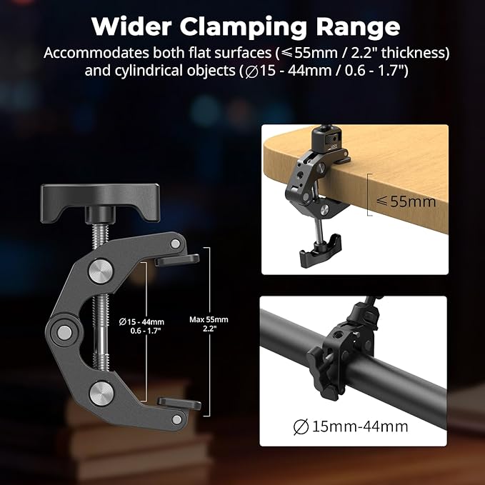 SmallRig 26" Magic Arm with Super Clamp, Overhead Phone Mount, Flexible Desk Camera Mount with 1/4" Screw and Cable Clip, Max Load 2.2lb, for iPhone, Action Camera, Video Light, Webcam, Mic - 5625
