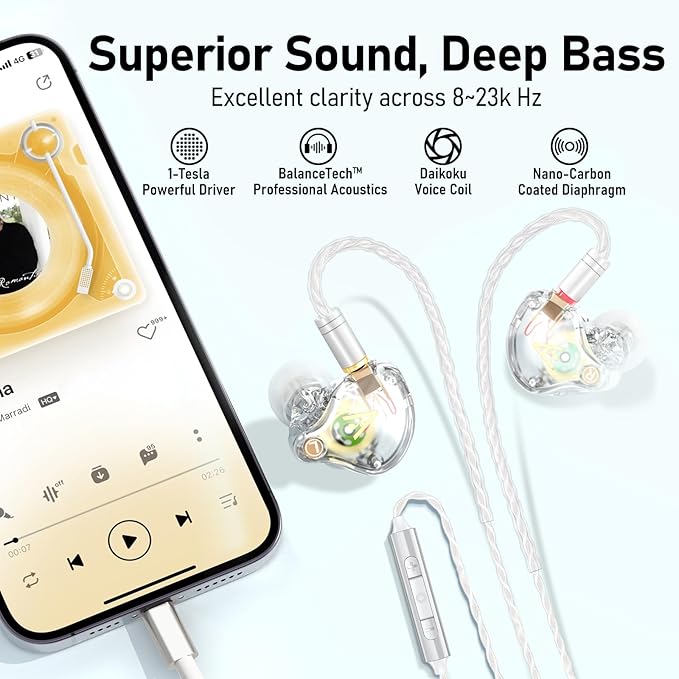 Vibes 202ML Wired Earbuds - HiFi in Ear Headphones for iPhone 5–14, Noise Isolating Ear Buds w/ Mic - Clear Sound, Deep Bass, Comfort-Fit Earphones - MMCX–LTN, Silver Plated Cord, Carrying Case