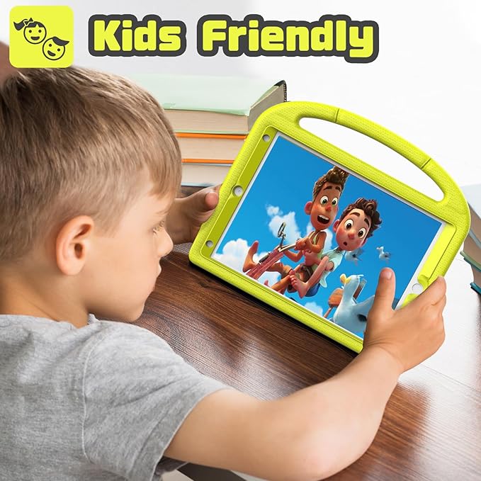YIHE Kids Case for iPad 9th/8th/7th Generation, iPad Pro 10.5 & Air 3, Shockproof Protective Cover with Handle Stand & Screen Protector for 10.2/10.5 Inch iPads, Light Yellow