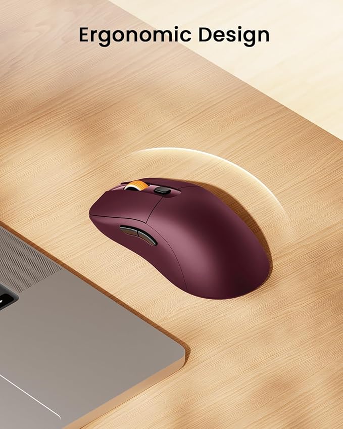 ProtoArc Bluetooth Wireless Mouse, USB C Mouse, EM15 Rechargeable Compact Portable Type C Wireless Mice for Laptop, Tablet, PC, Windows, Mac OS-Wine Red