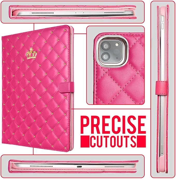 Changjia for iPad Air 11 Inch Case M4 2026/M3 2025/M2 2024,iPad Air 5th/4th Gen 10.9 Inch (2022/2020) with Pencil Holder,Girly Cute Crown Diamond Elegant Auto Sleep/Wake Stand Protective Case,Hot Pink