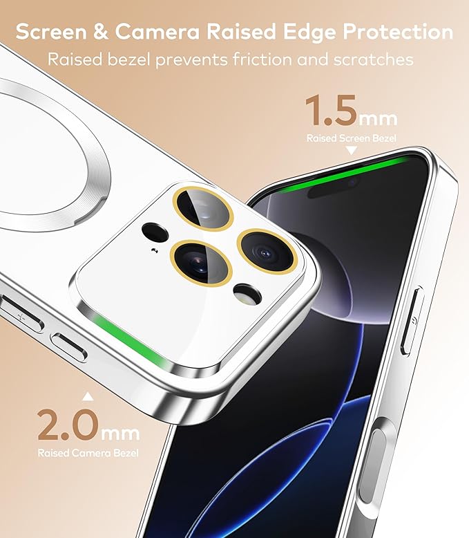 TOBOVON Magnetic for iPhone 16 Pro Case with Ring Stand, Fits MagSafe, with Built-in Camera Lens Protector, Slim Electroplated Shockproof Phone Cover, Silver